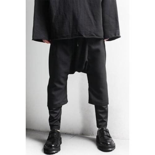 Mens pants slim fit fashion fashion trend stitching layered low crotch harem casual pants