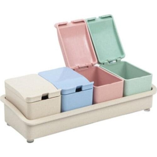 4 Pcs Kitchen Seasoning Spice Box Set with Storage Base Cruet Condiment Salt and Pepper Seasoning Cooking Case Tool