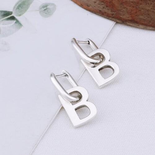 Real 925 Sterling Silver Net Red Same Round Pendant Versatile Letter B Retro Trendy Earrings Exquisite Commemorative Jewelry