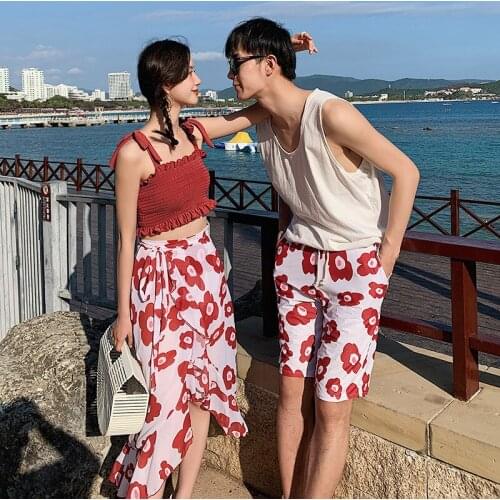 2021 Summer New Couple Swimsuit Women Swimwear 3 Piece Bikini Set Sexy Romantic Beach Wear Men Swim Trunks Vacation Bathing Suit