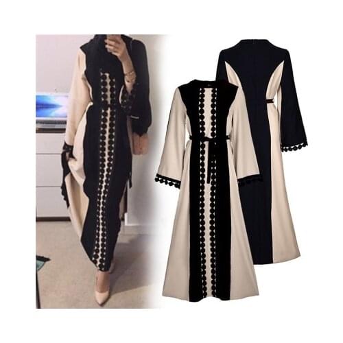New Muslim Robe Islamic Clothing for Women Middle East Duibai Arab Ramadan Prayer Lace Polka Stiching Elegant Abaya Belt Dress