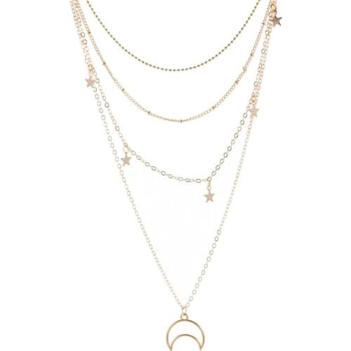 New Jewelry Personality Fashion Five Pointed Star Tassel Necklace Crescent Pendant Necklace Female Necklace Women