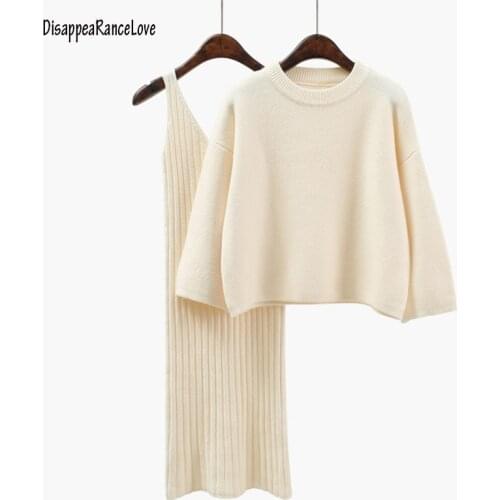 Disappearancelove 2021 Autumn Winter Women Loose Sweater Set Female Fashion Twinset Skirt Solid Color Pullover Tops