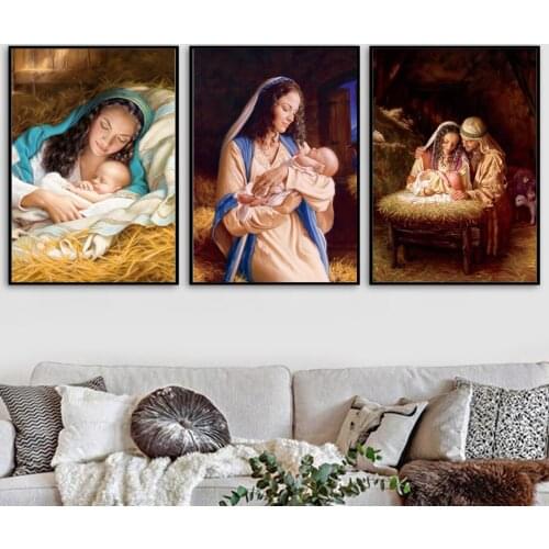 Full square round drill diy diamond painting The birth of Jesus diamond embroidery Religious Virgin home decorative,3pcs WW146