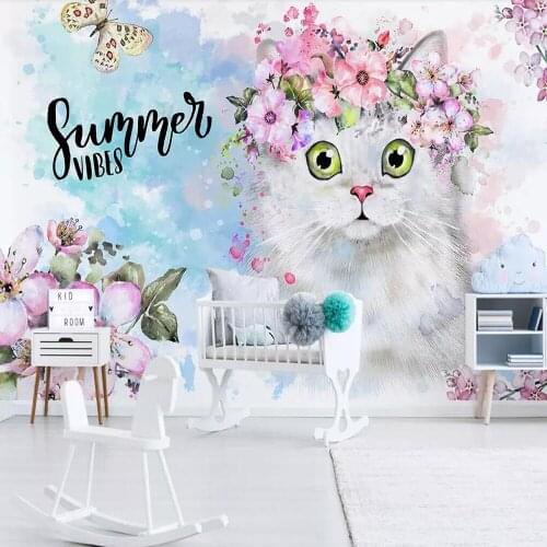 Milofi custom 3D photo wallpaper Nordic minimalist flower kitten childrens room background wall decoration mural wallpaper