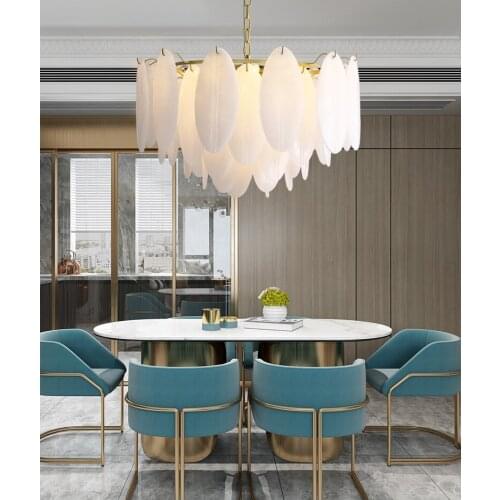 Retro light luxury chandelier living room dining room bedroom simple modern white imitation Italian art glass chandelier