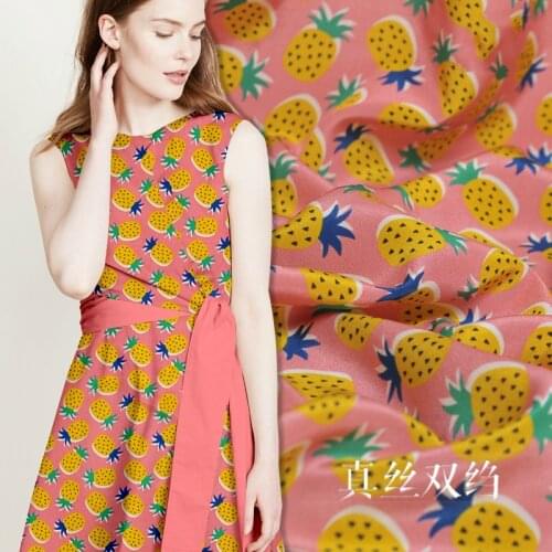 140cm wide 16mm pineapple printed silk crepe fabric inkjet spring summer silk fabric dress shirt clothing cloth wholesale