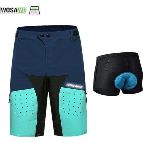 WOSAWE Blue Cycling Shorts MTB Shorts with Shockproof Underpants Multiple Breathable Holes Reflective Summer Loose Fit Shorts