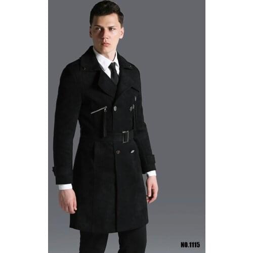Classic Brand Military Design Medium Long Suede Coat Mens Double Breasted Big Size Trench uk Autumn/Winte Outwear Sales