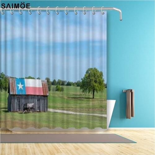 Vintage Western Country Red Barn Shower Curtain Mat Decorative Waterproof Polyester Fabric Bathroom Curtain Set