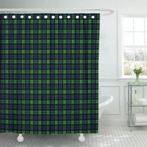 Green Plaid of Tartan Check Pattern Navy Kilt Abstract Shower Curtain Waterproof Polyester Fabric 72 x 72 Inches with Hooks