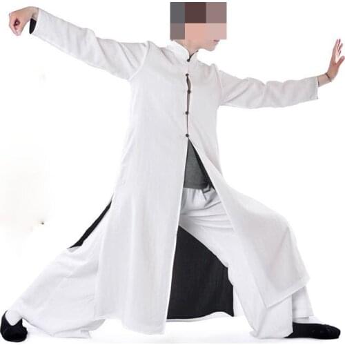 High-grade linen double-sided coat tai chi suits wudang outfit gown lay kung fu martial arts robe black-white reversible