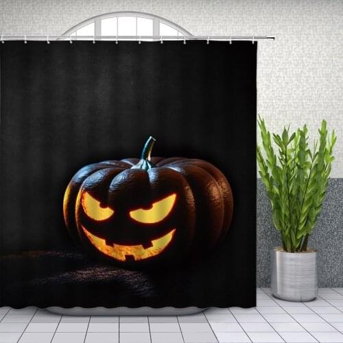 Halloween Shower Curtains Funny Evil jack-o-lantern Horror Night Decor Kids Holiday Themed Bathroom Cloth Hanging Curtain Set