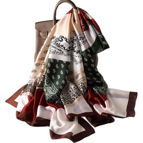 Women Long Bandana Foulard Vintage Paisley Print Silk Chiffon Hijab Scarf Summer Femme Beach Cover Up Travel Sunscreen Shawl New