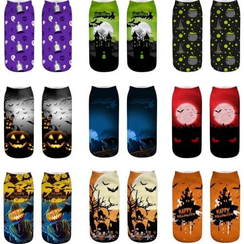 Women Socks Breathable Ankle Socks Print Short Comfortable High Quality Cotton Funny Ankle 3D Halloween Pumpkin Printing Socks