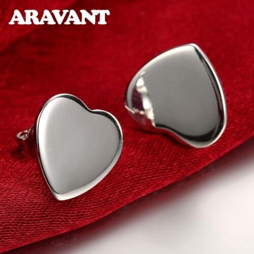 925 Silver Jewelry Simple Heart Stud Earrings For Women Fashion Silver Earring Statement Jewelry
