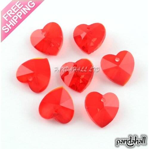 Faceted Heart Transparent HOT Glass Valentine Gift Jewelry Making DIY Loose Charm Beads Pendants, Red, 10x10x5mm, Hole: 1mm