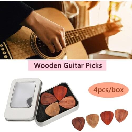 4Pcs/Box Natural Wooden Guitar Picks Acoustic Electric Bass Ukulele Musical Instrument Accessories