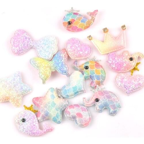 5pcs Animal Patches Shiny Fabric Glitter Appliques For Craft Clothes DIY Hair Clips Clothes Stickers Hairpin Decorations c2406