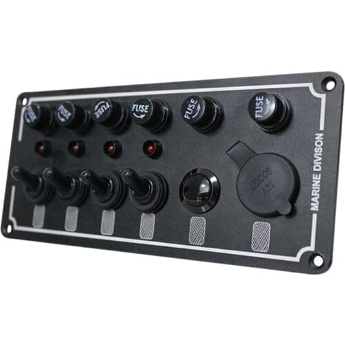 6 Gang Marine Toggle Switch Panel 12V/24V Fused ON/OFF Overload Switch Panel with Cigarette Lighter for Boat Caravan RV