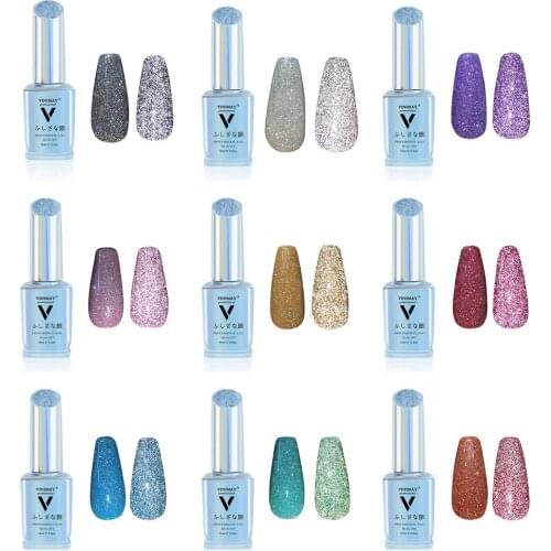 9 Color Reflective Diamond DIY Nail Art Glitter Gel Nail Polish UV LED Semi Permanent Flashing Nails Design Varnish Lacquer 15ml