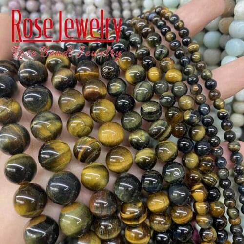 Natural Stone Multicolor Blue Tiger Eye Round Loose Beads For Jewelry Making 6 8 10 12 14mm DIY Bracelet Accessories 15'Strands