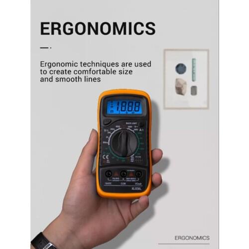 XL830L Digital Multimeter Handheld LCD Backlight AC/DC Ammeter Voltmeter Resistance Transistor Ohm Tester Meter