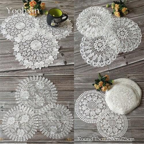Europe Round embroidery lace table place mat cloth pad cup coaster placemat tea doily kitchen Christmas decor wedding tableware