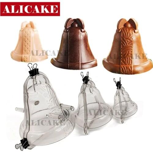 3Pcs 3D Christmas Bell Polycarbonate Chocolate Mold Cake Mold for Chocolates Tools Baking Pastry Tools Bakery Form Mould Tray