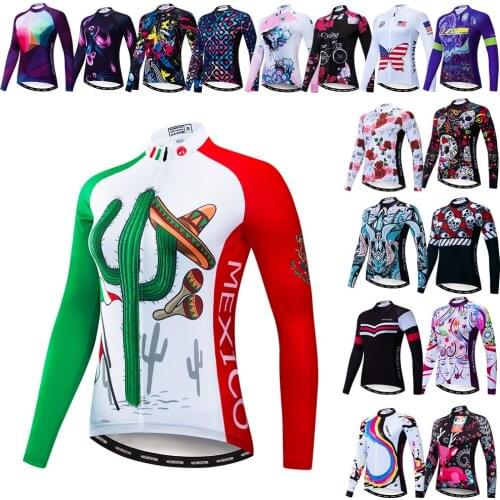 Mexico Cycling Jersey Women Winter Long Sleeve Skull Bike Clothing MTB Ropa ciclismo Maillot Bicycle Shirts Clothes Tops