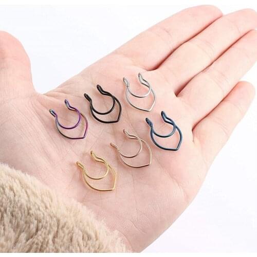 Fake Nose Piercing Septum Rings Stainless Steel Hoop Nose Ring for Women Men Clip On Rainbow Rose Gold False Non Piercing Nose