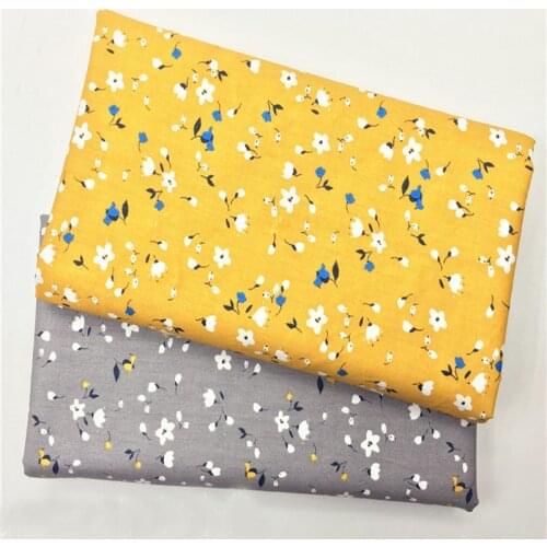 Graceful Orange & Grey All Over White Flowers Printed Cotton Fabric Floral Fabric For DIY Sewing Bedding Quilting Clothing