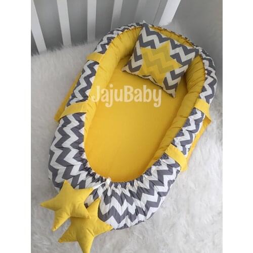 Jaju Baby Gray Zigzag Luxury Babynest Orthopedic Baby Nest 100x60 Baby Nest Baby Bed