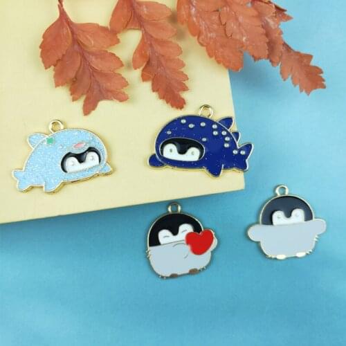 JeQue 10pcs Cartoon Enamel Heart Penguin Charms Jewelry Making DIY Cute Animals Charms Pendants Necklaces Earrings Accessories