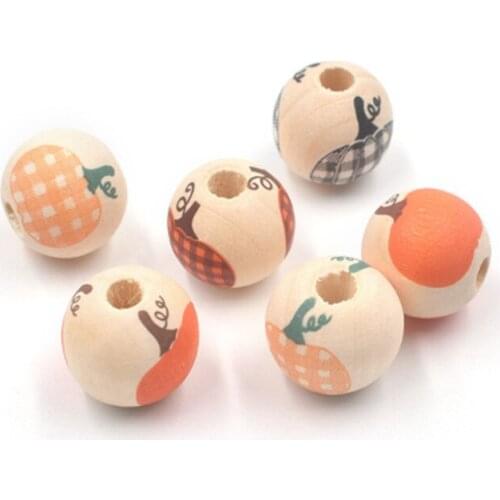 Julie Wang 20PCS 16mm Wooden Beads Natural Wood Halloween Pumpkin Spacer Bead For Necklace Bracelet Jewelry Making Accessory
