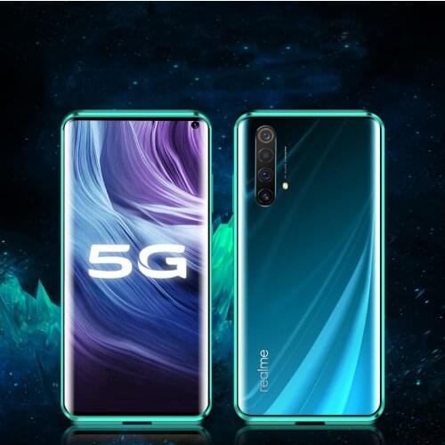 Magnetic Case 360 Front+Back Double-Sided Tempered Glass Case For Realme X50 5G Metal Bumper Case