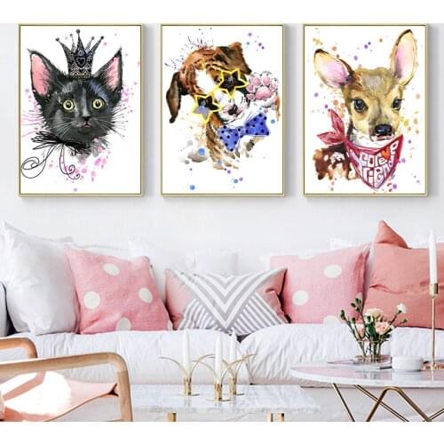Lovely stylish Morderm Cute Pet Canvas Painting Prints Poster Kids Room Living Room Home Decor Wall Art Picture Free Shipping