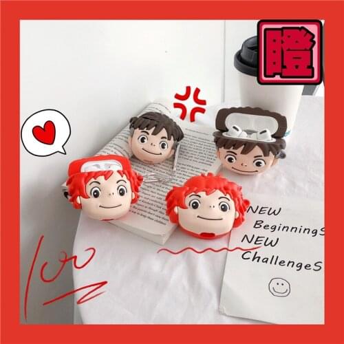 Cute Cartoon Miyazaki Hayao Ponyo on the Cliff Sosuke Headphone Skin Cases for Apple Airpods 1/2/pro Silicone Protection Cover