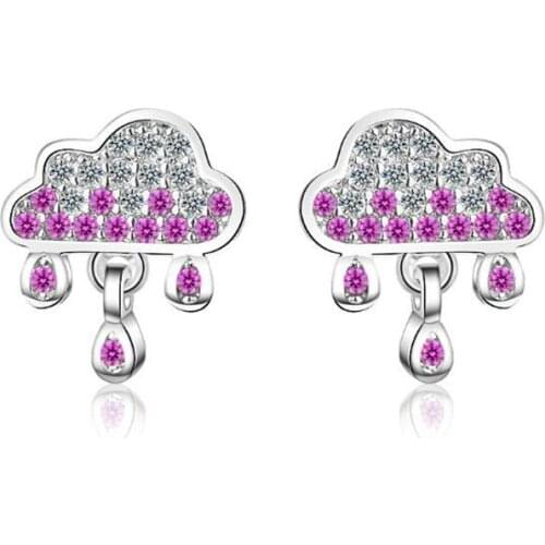 New Creative Gradient Cloud Raindrop 925 Sterling Silver Jewelry Temperament Personality Crystal Gift Stud Earrings SE826