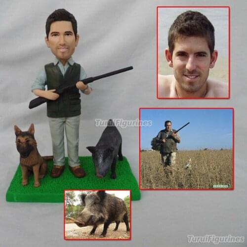 Hunter with his prey figurines miniatures mini statue fully handmade sculpture design wedding acrylic cake topper anniversary