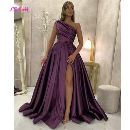 One-Shoulder A-Line Prom Dresses Sexy Side Slit High Quality Satin Party Gowns Elegant Evening Formal Dress