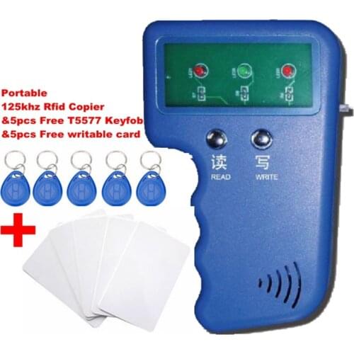 Portable 125KHz RFID Reader & Writer Duplicator Copier Programmer Device & 5 Free EM4305 T5577 Tag & 5 Free Writable Card