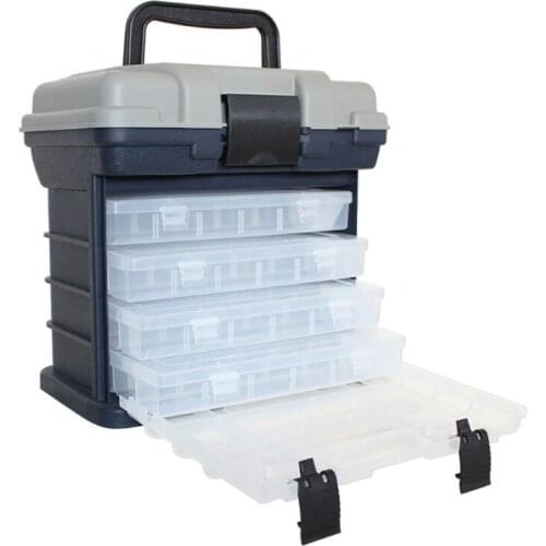 Fishing Box 4-storey Roller Box Tool Box Fishing Box Fishing Tank Road Sub-fishing Box Suitcase Blue/Gray Buckle Fishing Toolbox