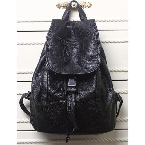 Soft Leather Backpack Bag Female 2021 New Water Washed Sheepskin Backpack Genuine Leather Bag Female Casual School Bag