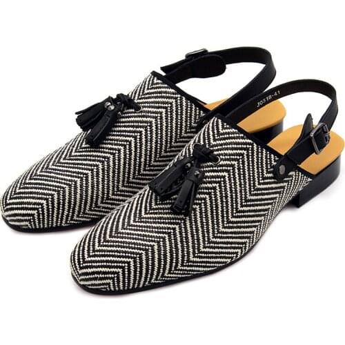 Mens summer closed toe sandals black and white stripes fashion sandal shoes for male