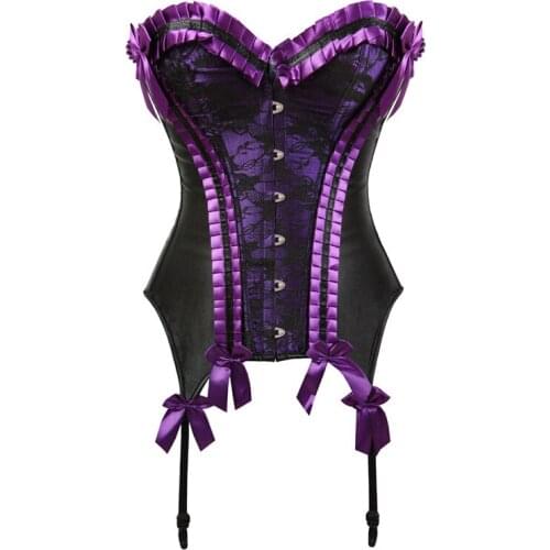 Sexy Women Lingerie Red Purple Vintage Brocade Strapless Floral Lace Up Overbust Corset Control Waist Bustiers Gothic Corselet