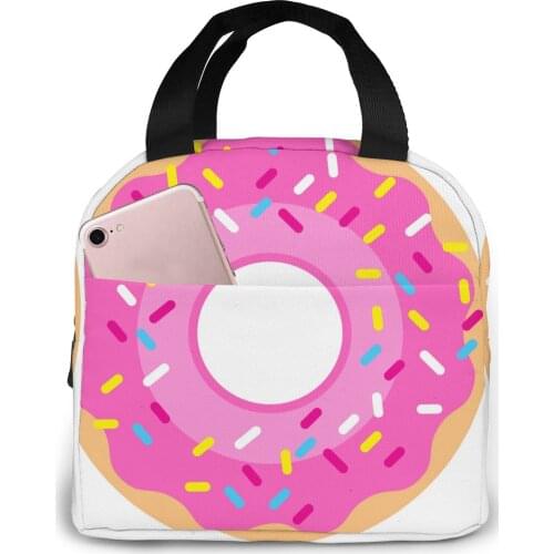 Strawberry Donut Cooler Bag Portable Zipper Thermal Lunch Bag Convenient Lunch Box Tote Food Bag