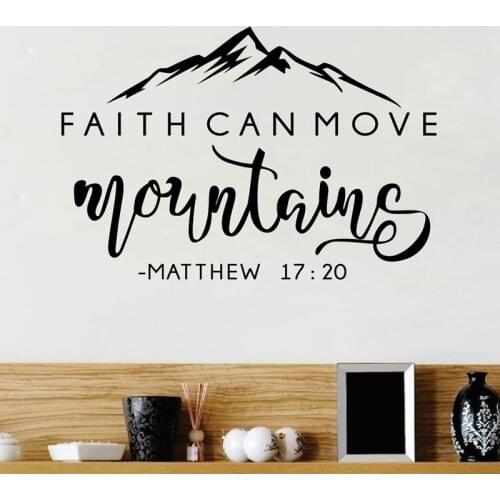 Faith Can Move Mountains Bible Verse Vinyl Wall Sticker Christian Wall Decor For Home Car Laptop Art Decals Bedroom Wall Decal