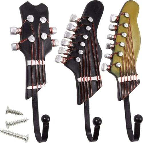 Vintage Guitar Shaped Decorative Hooks Rack Hangers for Hanging Clothes Coats Towels Keys Hats Metal Resin Hooks Wall Mounted