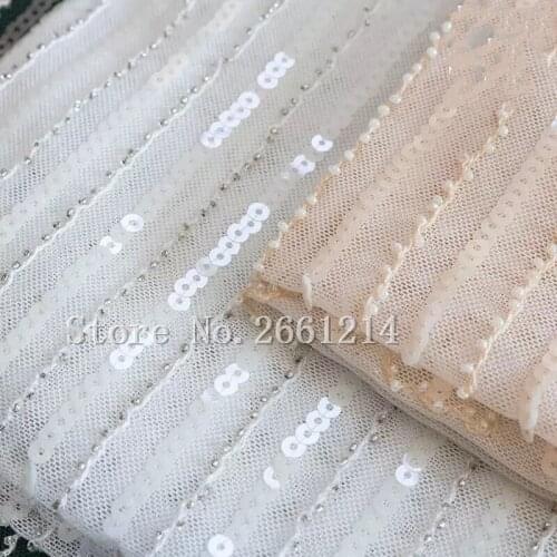 Beaded Shining Nigerian French Fabric 5 yards sequins Tulle Lace Fabric top Selling African Lace Fabric BZL-19.01110